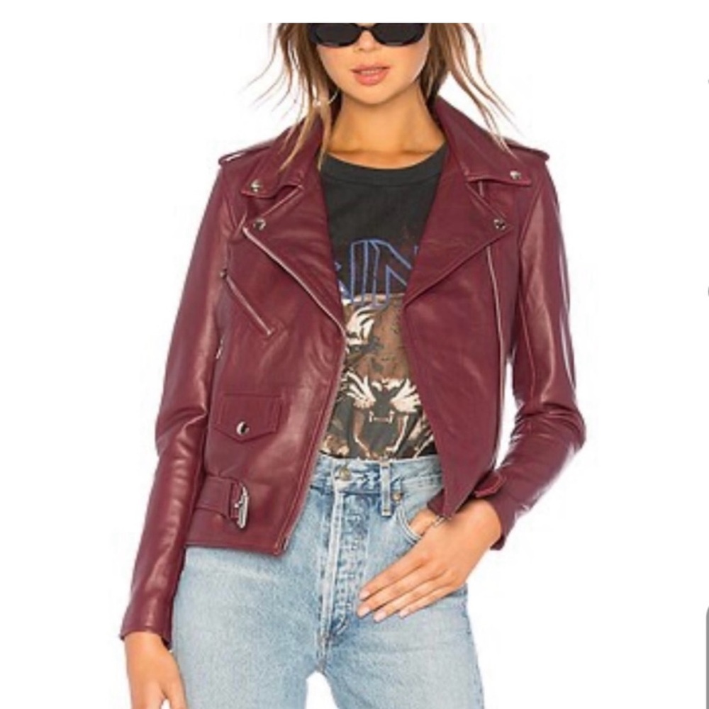 Understated Leather Burgundy Biker Jacket